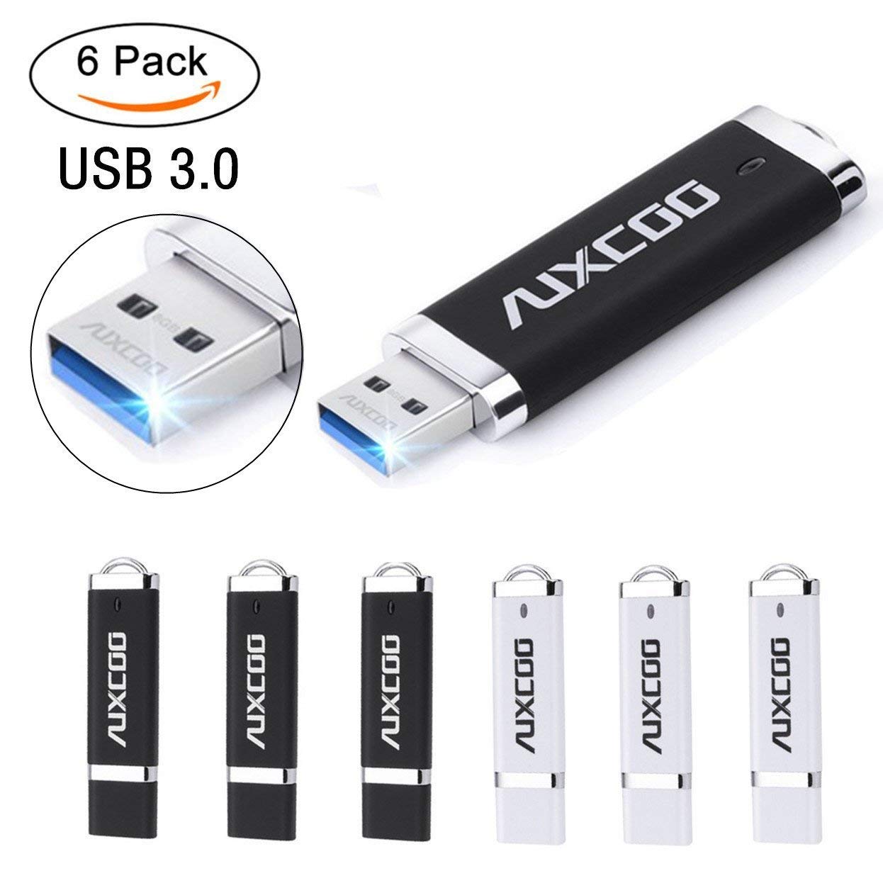 AUXCOO UB59 USB 3.0 Super Speed Flash Drive (6 Pack, Black + White)